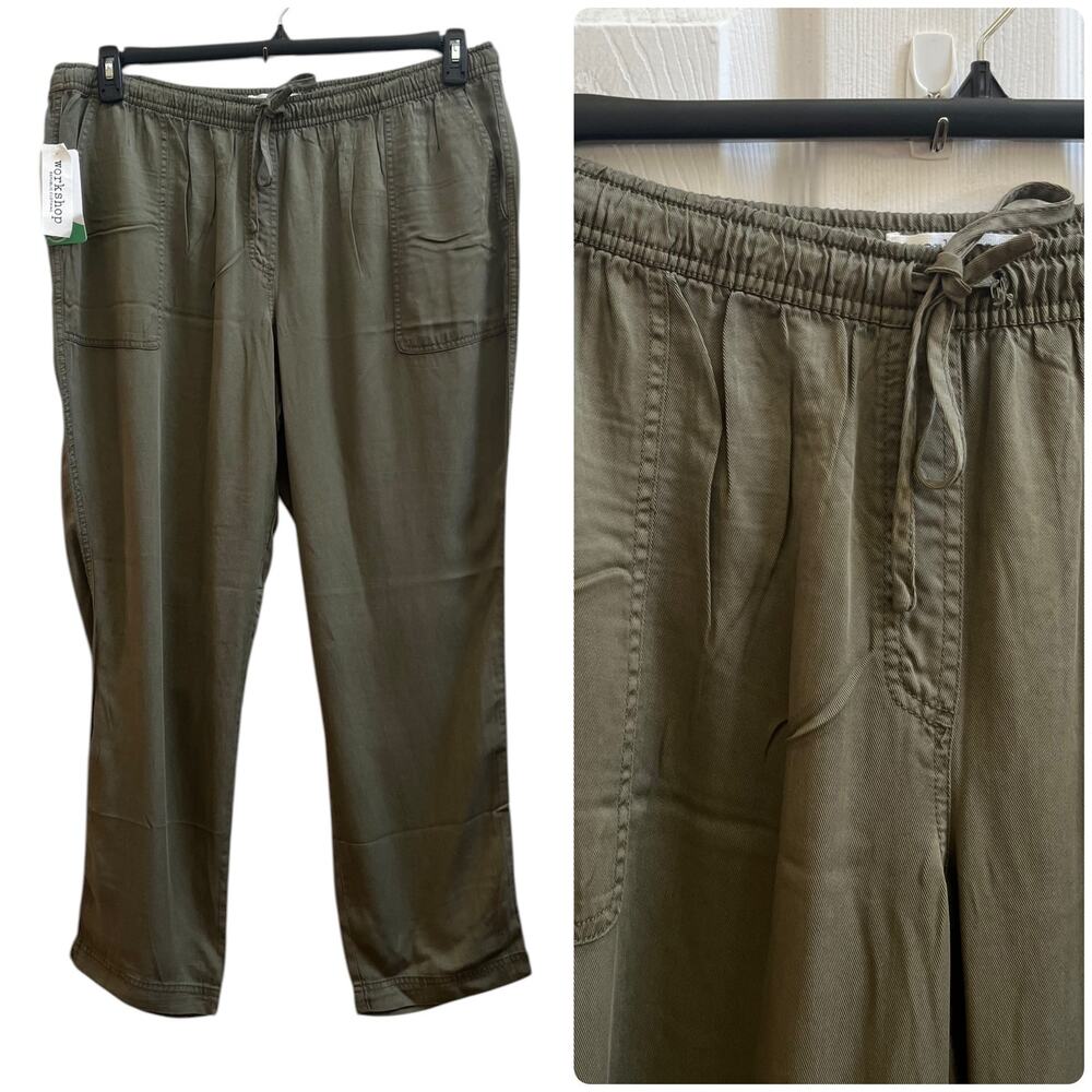 Workshop New Olive Tencel Elastic Drawstring Waistband Pant XXL 29.5 Inch Inseam